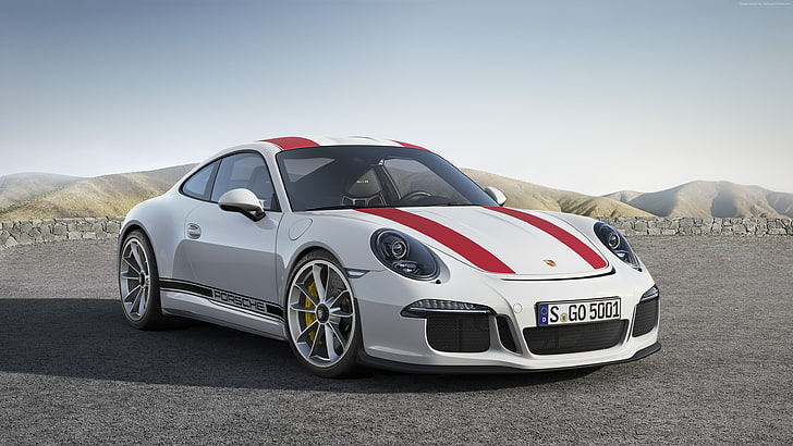 Porsche 911 R (991), samochód sportowy, biały, Geneva Auto Show 2016, Tapety HD