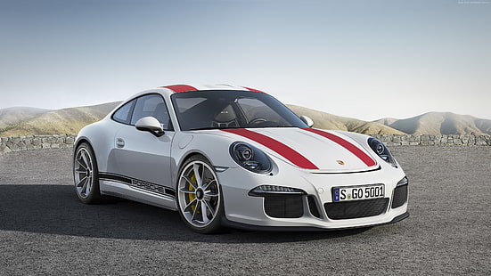 Porsche 911 R (991), automóvil deportivo, blanco, Salón del Automóvil de Ginebra 2016, Fondo de pantalla HD HD wallpaper