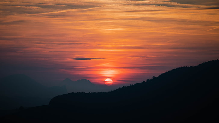 sunset, nature, hill, HD wallpaper