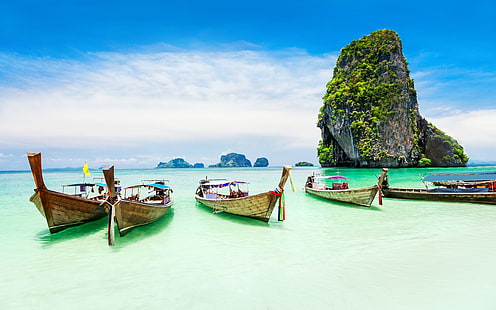Tajlandia Piękna plaża z łodziami Tapeta HD 326791, Tapety HD HD wallpaper