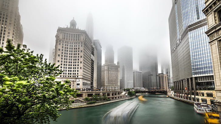 panorama timelapse photography of boats crossing river and high rise building range view, chicago, chicago, Chicago, United States, Cityscape, travel photography, panorama, timelapse photography, boats, river, high rise building, range, view, a7, architecture, buildings, city, clouds, fog, full frame, geotagged, landscape, long exposure, motion, photo, photography, sky, sony a7, fe, travel, ultra, urban, weather, Illinois, US, skyscraper, urban Scene, urban Skyline, downtown District, business, office Building, modern, famous Place, building Exterior, tower, built Structure, HD wallpaper