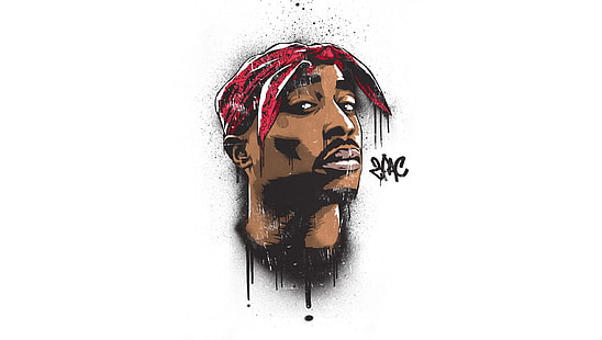 Tupak Shakur porträttmålning, 2Pac, hiphop, Makaveli, män, konstverk, musik, vit bakgrund, HD tapet HD wallpaper