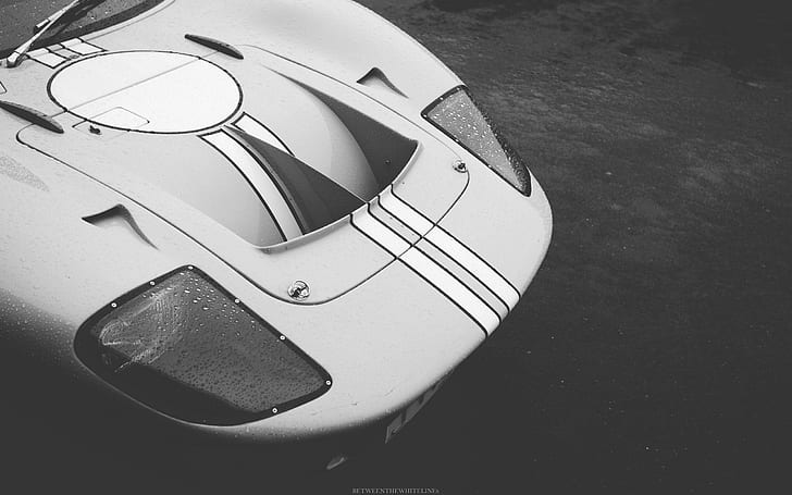Ford GT40 Race Car BW Wet Water Drops HD, cars, car, bw, water, race, ford, drops, wet, gt40, HD wallpaper