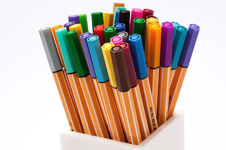 art materials, colored pens, colorful, coloring pens, colors, colourful, pens, stationery, HD wallpaper