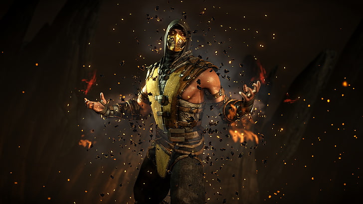 Mortal Kombat Scorpionのイラスト、Mortal Kombat Scorpionのデジタル壁紙、Mortal Kombat X、Scorpion（キャラクター）、Mortal Kombat、 HDデスクトップの壁紙