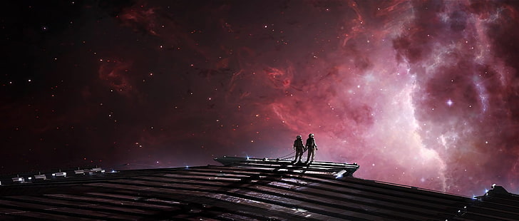 ภาพประกอบกาแล็กซี่, นักบินอวกาศ, นิยายวิทยาศาสตร์, งานศิลปะ, ยานอวกาศ, ดวงดาว, เนบิวลา, วอลล์เปเปอร์ HD