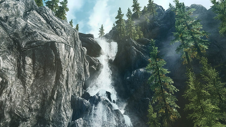 chutes d'eau, The Elder Scrolls V: Skyrim, nature, Fond d'écran HD