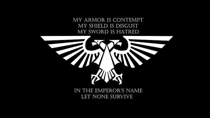 two head bird logo, Warhammer 40,000, Imperial Aquila, artwork, text, black background, simple background, HD wallpaper