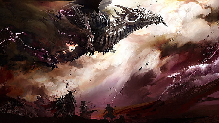 black dragon illustration, fantasy art, concept art, Guild Wars, Guild Wars 2, video games, dragon, HD wallpaper