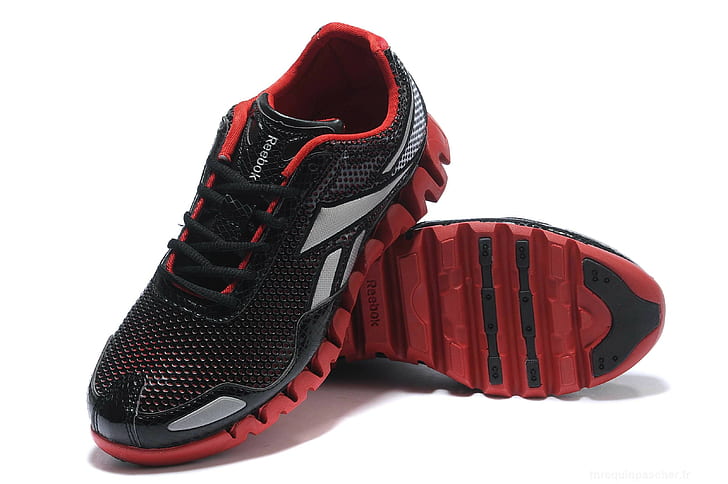 ريبوك ، حذاء رياضي ، أسود وأحمر، خلفية HD