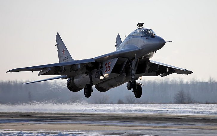 灰色の戦闘機、飛行機、軍、飛行機、ミコヤンMiG-29、ロシア空軍、ジェット戦闘機、 HDデスクトップの壁紙