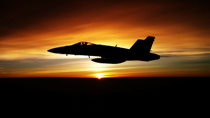 wojskowe, samoloty wojskowe, McDonnell Douglas F / A-18 Hornet, US Air Force, fotografia, zachód słońca, samolot, samolot, sylwetka, pojazd, Tapety HD