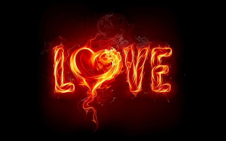 Love Heart Fire Flame HD, red flaming love illustration, love, fire, heart, love / hat, flame, HD tapet