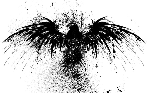 black bird illustration, minimalism, birds, eagle, artwork, monochrome, white background, HD wallpaper HD wallpaper