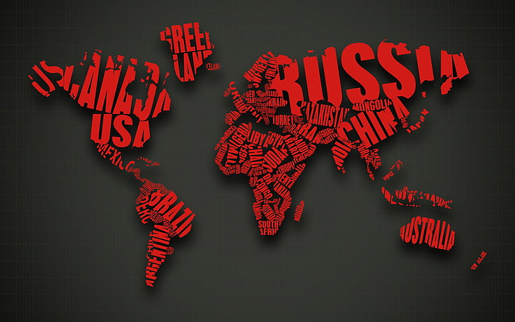 peta Asia merah, peta dunia, seni digital, Wallpaper HD