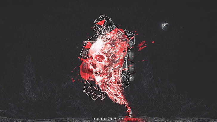 جمجمة حمراء مع خطوط المرسومة جمجمة الضوضاء الفضاء، خلفية HD