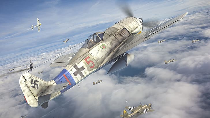 Luftwaffe, caccia monoplano, monoposto tedesco monoposto, JG54, Antonis (rOEN911) Karidis, Focke-Wulf Fw 190 Würger, Sfondo HD