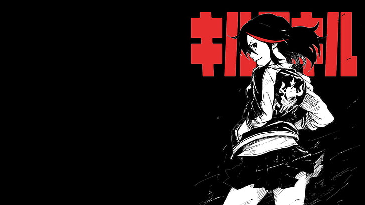 ملصق شخصية أنمي للإناث ، رسم توضيحي للأنيمي بالأبيض والأسود ، Kill la Kill ، Matoi Ryuuko ، أنيمي ، فتيات أنيمي، خلفية HD