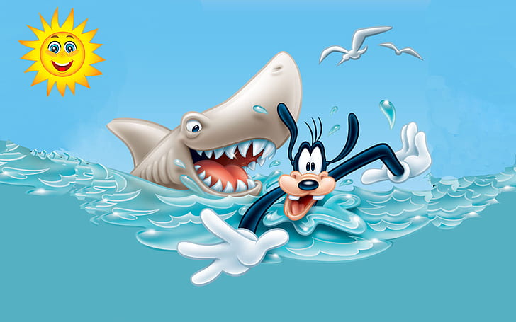 Danger Of Sharks Goofy Cartoon Walt Disney Photo Wallpaper Hd 1920 × 1200, HD tapet