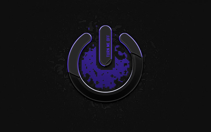 purple and black turn me off logo, power buttons, simple background, digital art, HD wallpaper