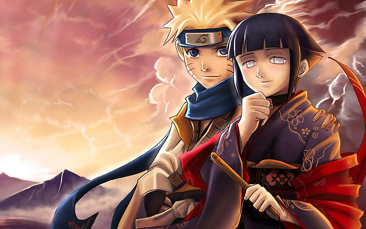 Illustration de Naruto et Hinata, garçon, fille, naruto, kimono, sourire, Fond d'écran HD
