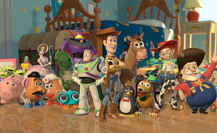 Toy Story 2 Charaktere HD Wallpaper, Toy Story Filmszene, Cartoons, Toy Story, Charaktere, Geschichte, HD-Hintergrundbild