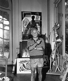 мъже, художници, Пабло Пикасо, кубизъм, монохром, живопис, HD тапет HD wallpaper