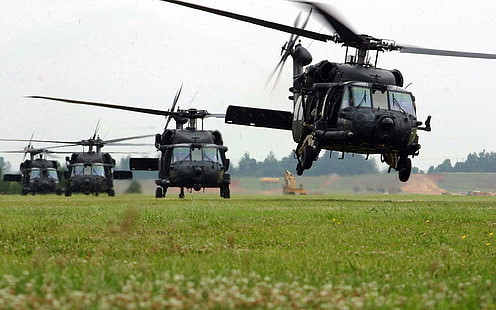 Сикорский UH-60 Black Hawk, вертолеты, военная авиация, HD обои HD wallpaper