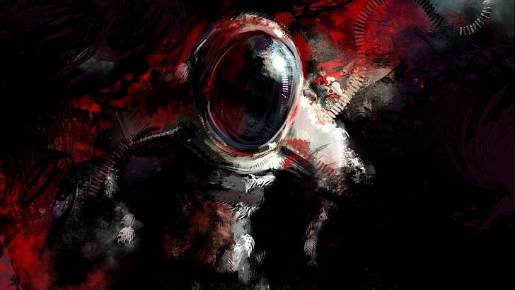 siyah ve kırmızı taş boyama, resmi, dijital sanat, astronot, karanlık, HD masaüstü duvar kağıdı