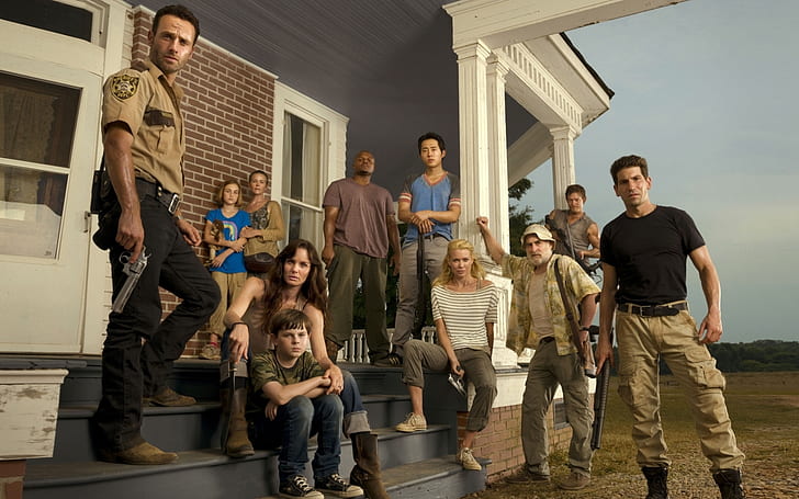 The Walking Dead, główni bohaterowie, ganek, Tapety HD