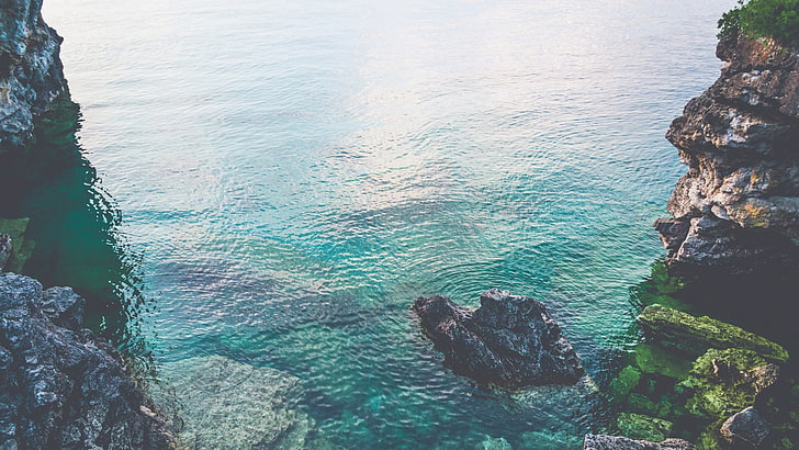 океанска въздушна снимка, вода, скала, природа, HD тапет