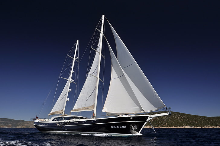 white sailboat, sea, the way, yacht, sail, luxury motor yacht, HD wallpaper