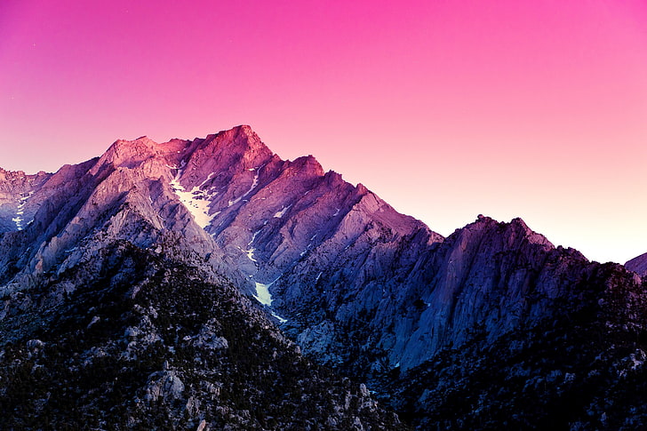 вершина горы, серые и черные обои горы, пурпур, горы, пурпурное небо, Nexus 5, природа, пейзаж, HD обои
