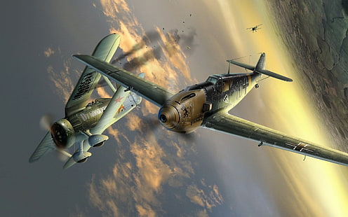 La seconda guerra mondiale, Messerschmitt, Messerschmitt Bf-109, Luftwaffe, aeromobili, militare, opere d'arte, aerei militari, Germania, dogfight, Sfondo HD HD wallpaper