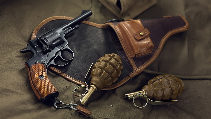 weapon, gun, firearm, pistol, grenade, hand grenade, HD wallpaper
