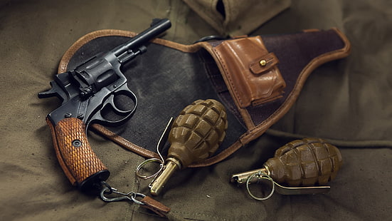 оружие, пистолет, огнестрельное оружие, пистолет, граната, ручная граната, HD обои HD wallpaper