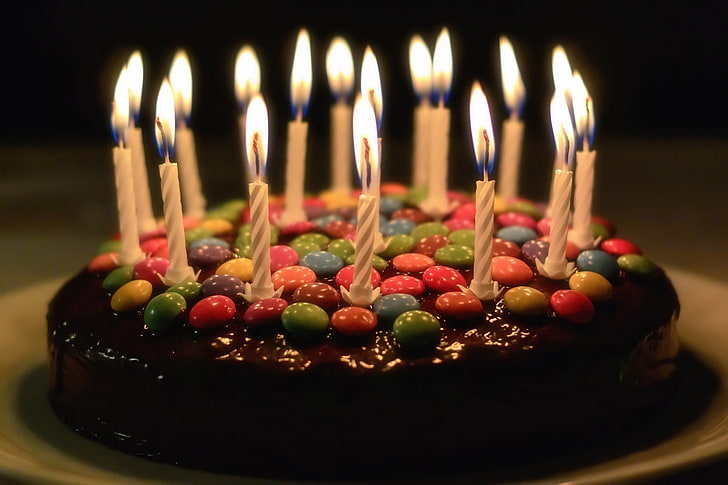 gâteau, bougies, bonbons, nourriture, Fond d'écran HD