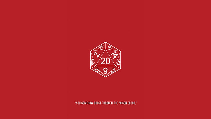 логотип кости, Dungeons and Dragons, юмор, d20, красный фон, простой фон, HD обои