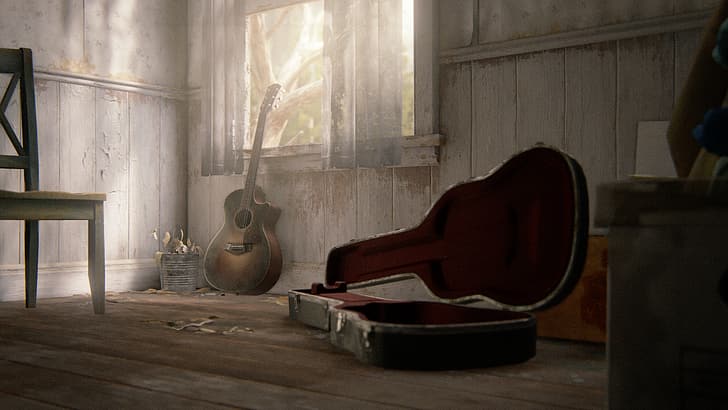 Photo The Last of Us 2 Guitar Blood Ellie, Joel Girls vdeo 2560x1440