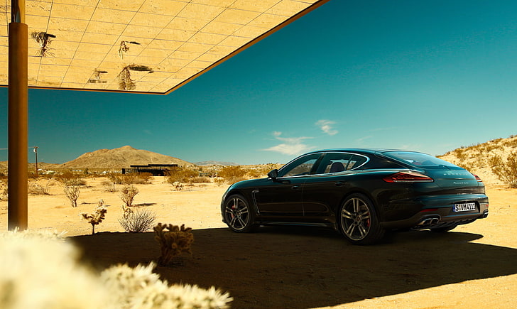 auto, veicolo, Porsche, Porsche Panamera, CGI, deserto, paesaggio, cielo sereno, Sfondo HD