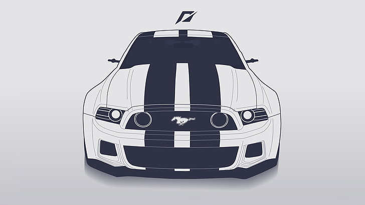 beyaz ve siyah Ford Mustang araba çizimi, Mustang, Ford, Hız İhtiyacı, 2014, ART Hattı, HD masaüstü duvar kağıdı