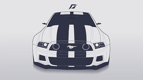 ilustração do carro Ford Mustang branco e preto, Mustang, Ford, Need for Speed, 2014, linha ART, HD papel de parede HD wallpaper