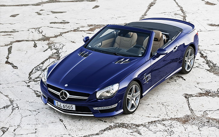 blue Mercedes-Benz convertible coupe, 2013, mercedes benz, sl65, amg, convertible, HD wallpaper