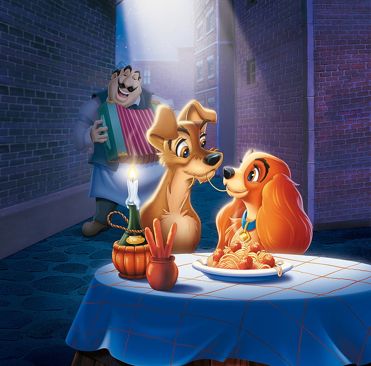 The Lady and The Tramp HD Wallpaper, Disney Lady and the Trump wallpaper, Cartoons, Old Disney, cartoon, The Lady and The Tramp, HD wallpaper