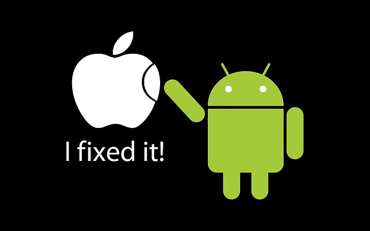 Android and Apple logos, Android (operating system), humor, minimalism, Apple Inc., operating system, iOS, HD wallpaper