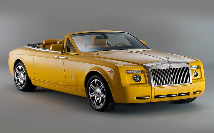 gul Rolls-Royces cabrioletkupé, bil, Rolls-Royce Phantom Drophead, HD tapet