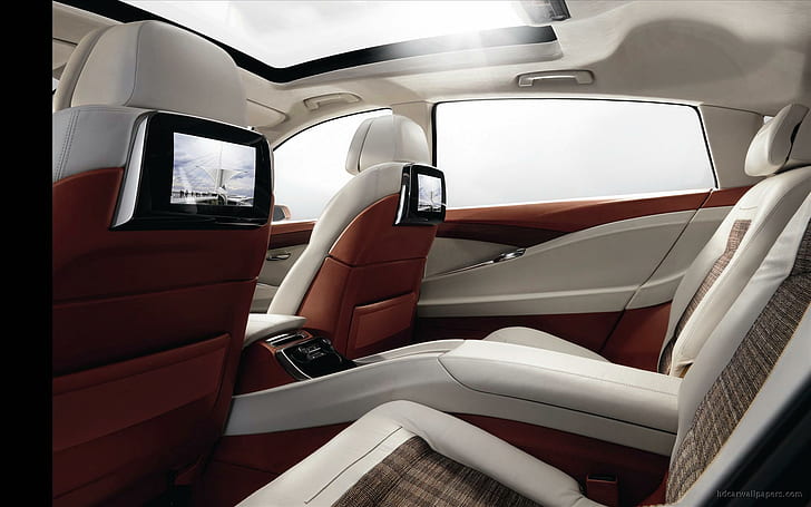 2009 BMW Concept 5 Series Gran Turismo Interior, asiento de pasajero de cuero marrón y blanco, 2009, interior, concept, series, gran, turismo, automóviles, Fondo de pantalla HD