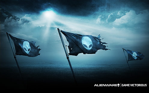 Alienware flags, Alienware, computer, PC gaming, flag, Skrillex, HD wallpaper HD wallpaper