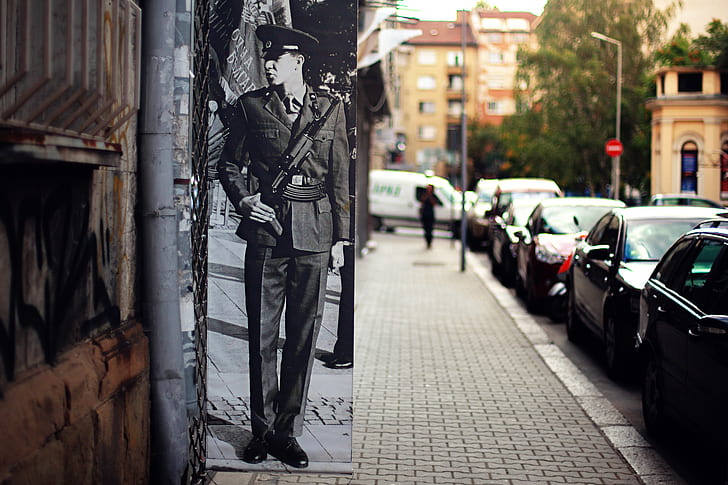 la ville, photo, rue, soldats, machine, militaire, Bulgarie, Sofia, Fond d'écran HD