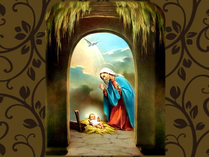 narodziny jezusa chrystusa chrześcijaństwo boże narodzenie bóg Jezus Chrystus żłób Maryja narodziny Jezusa religia HD, abstrakcja, boże narodzenie, bóg, religia, maryja, chrześcijaństwo, jezus chrystus, szopka, żłób, Tapety HD HD wallpaper